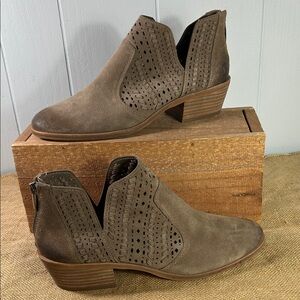 Vince Camuto Taupe Perforated Suede Leather Ankle Boots